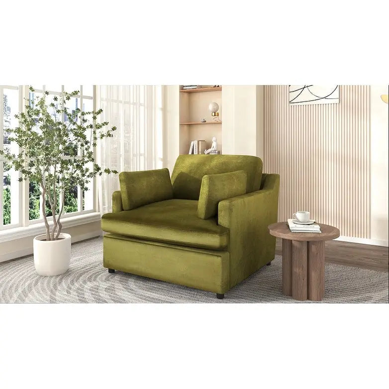 Green 37  Accent Chair with Plastic Legs and Decorative Pillows