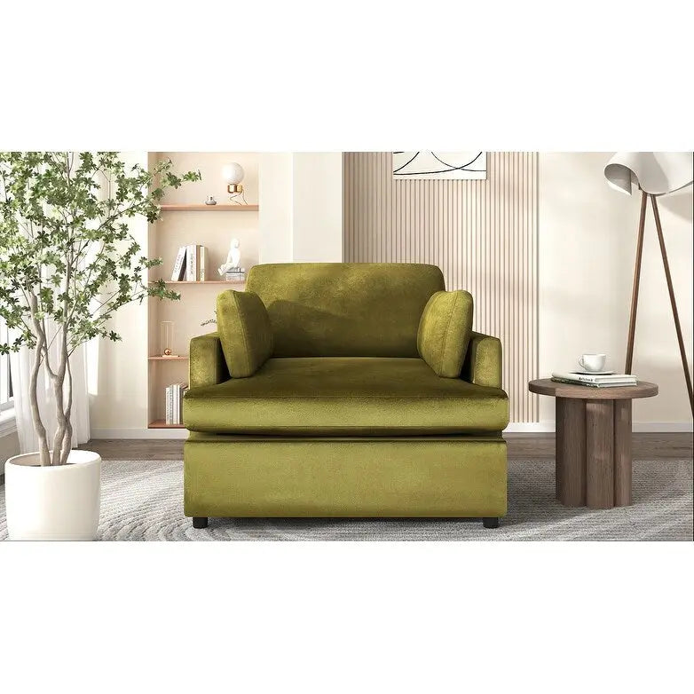Green 37  Accent Chair with Plastic Legs and Decorative Pillows