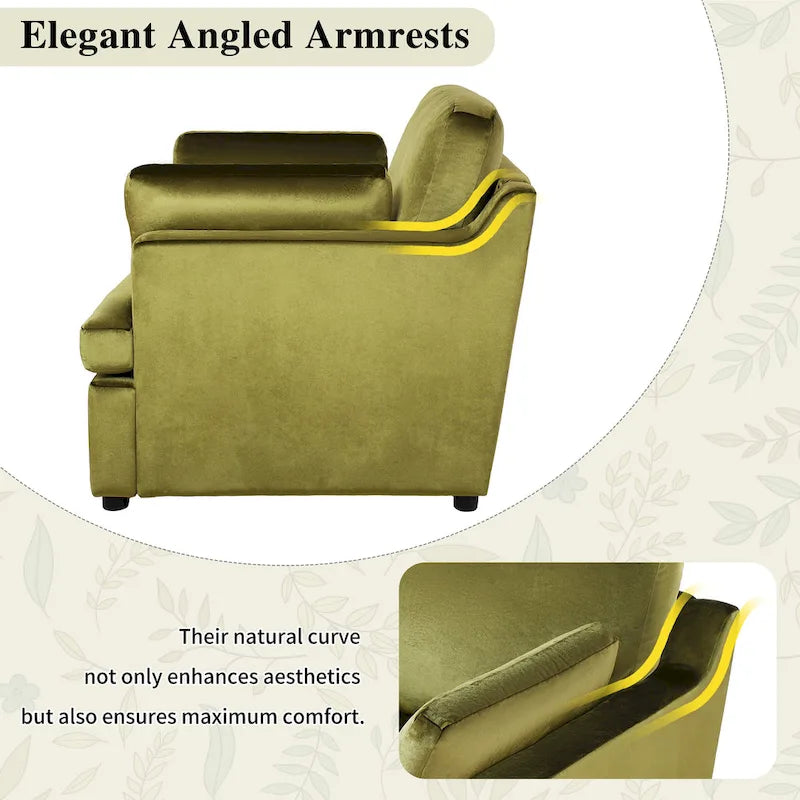 Green 37  Accent Chair with Plastic Legs and Decorative Pillows