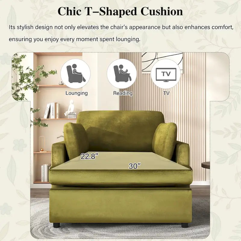 Green 37  Accent Chair with Plastic Legs and Decorative Pillows