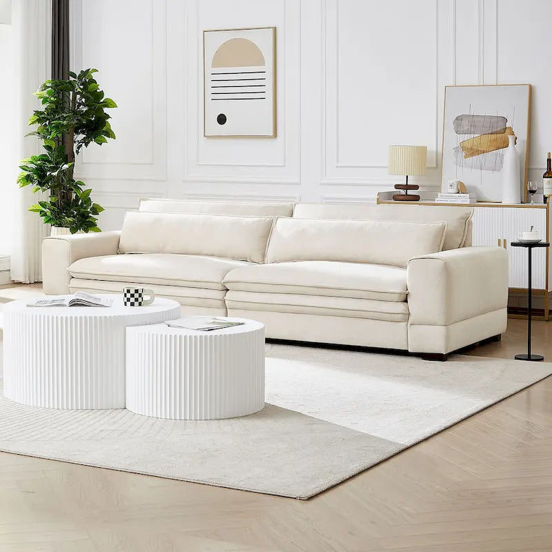 Beige Modern 104.7  Large Fabric Sofa with Lumbar Pillows