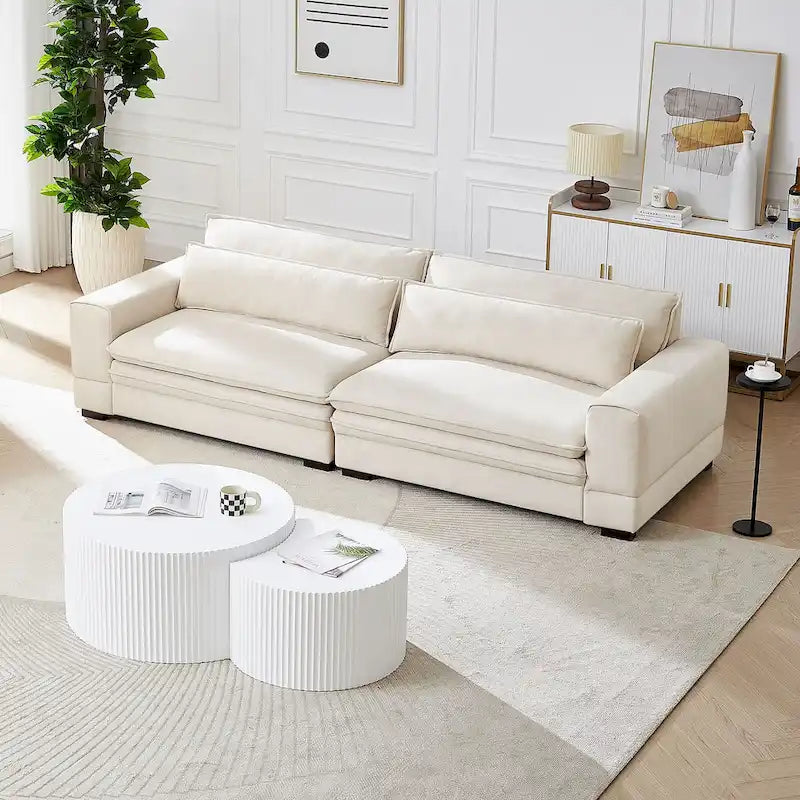 Beige Modern 104.7  Large Fabric Sofa with Lumbar Pillows