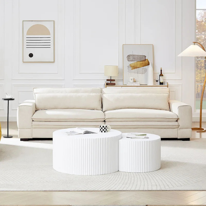 Beige Modern 104.7  Large Fabric Sofa with Lumbar Pillows