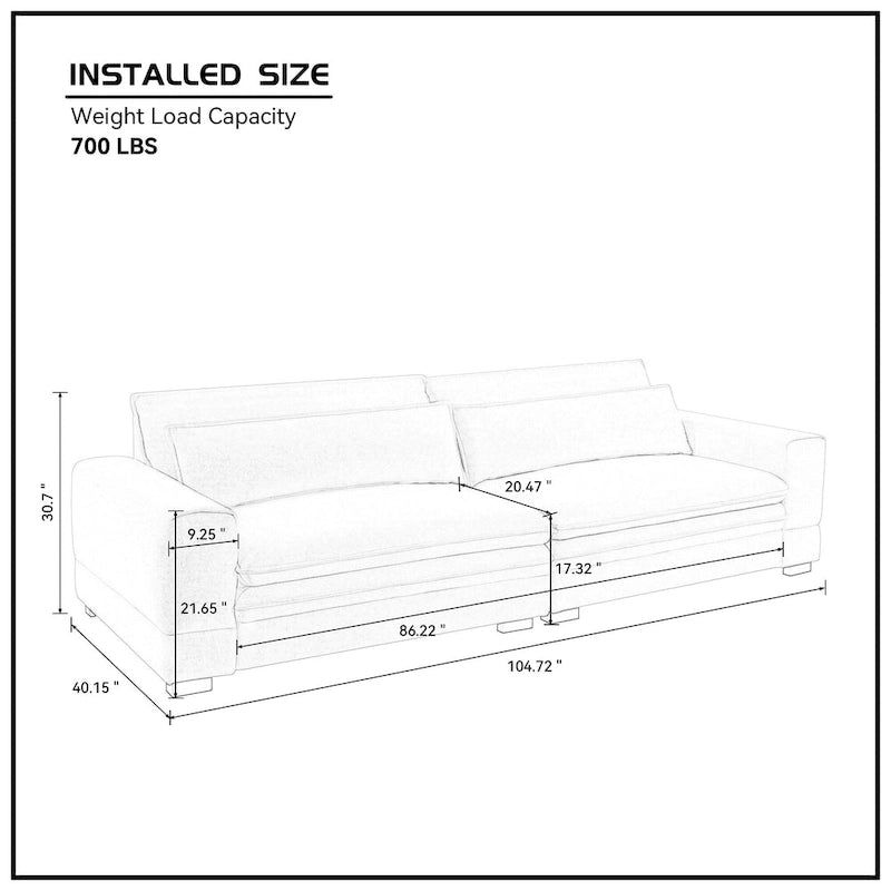 Beige Modern 104.7  Large Fabric Sofa with Lumbar Pillows