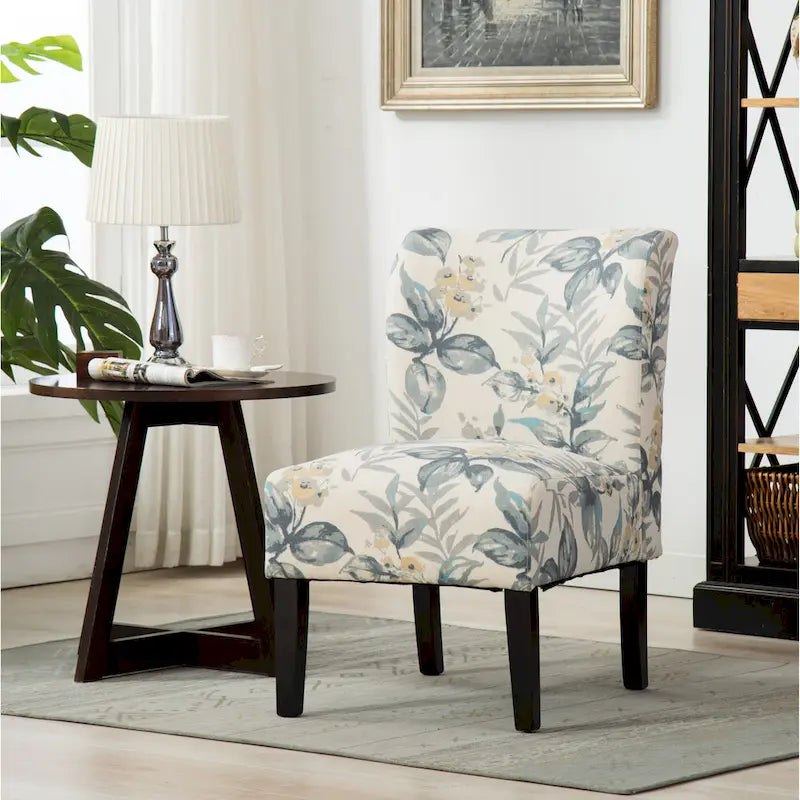 Blue Leaves 29.13 Upholstered Accent Chair with Wood Legs