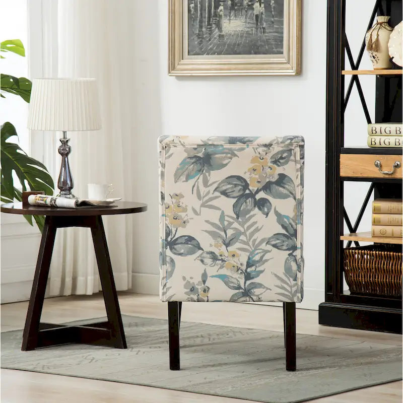 Blue Leaves 29.13 Upholstered Accent Chair with Wood Legs