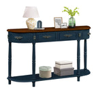 52 inch Circular Half Moon Sofa Table with Open Shelf and 2 Drawers