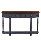 52 inch Circular Half Moon Sofa Table with Open Shelf and 2 Drawers