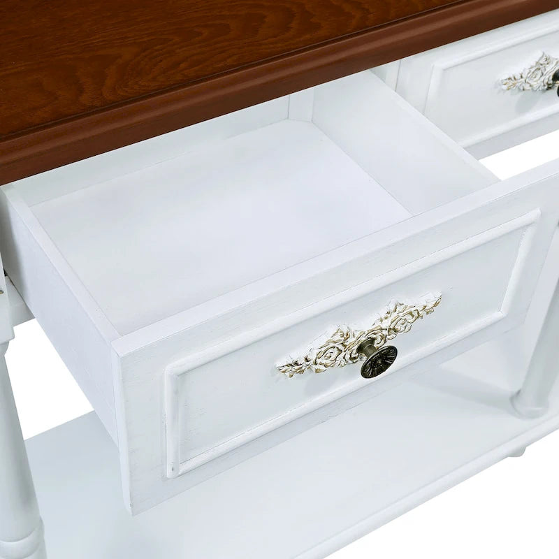 52 inch Circular Half Moon Sofa Table with Open Shelf and 2 Drawers