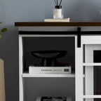 White 59.13  Fireplace TV Stand with Sliding Glass Doors and Storage Shelf for TVs Up to 65