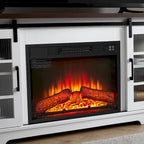 White 59.13  Fireplace TV Stand with Sliding Glass Doors and Storage Shelf for TVs Up to 65
