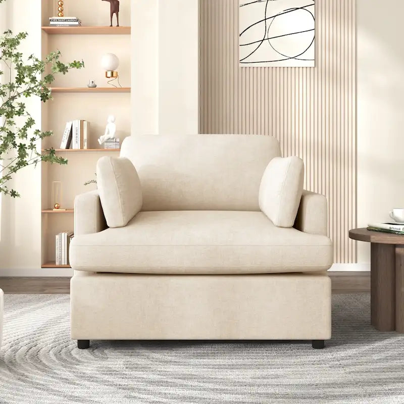 37  Accent Chair with Plastic Legs and Decorative Pillows