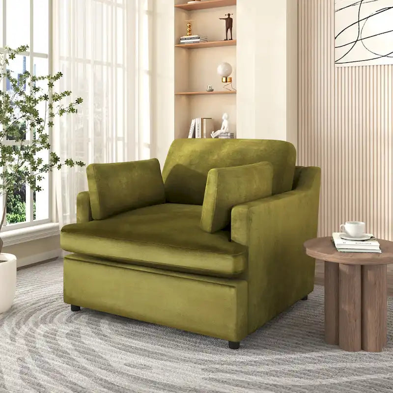 37  Accent Chair with Plastic Legs and Decorative Pillows