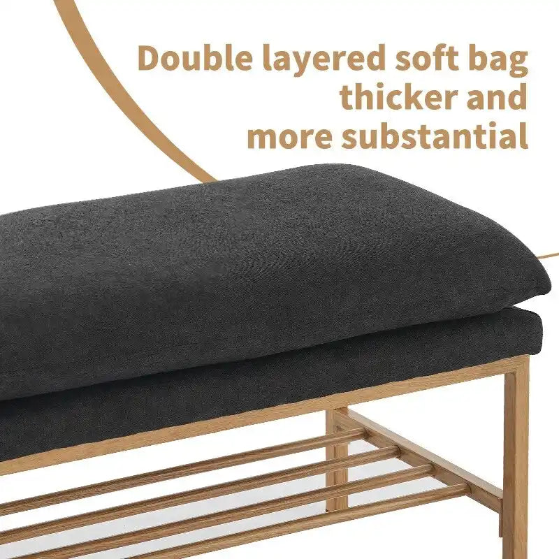 Linen Upholstered Storage Shoe Bench