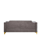 Grey 61.5  Chenille 3-Seater Tufted Sofa with Copper Nail Arms, 2 Pillows
