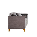 Grey 61.5  Chenille 3-Seater Tufted Sofa with Copper Nail Arms, 2 Pillows