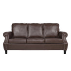 Dark Brown Modern 80  Faux Leather 3-Seater Sofa with Birch Wood Legs and Nailheads
