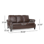 Dark Brown Modern 80  Faux Leather 3-Seater Sofa with Birch Wood Legs and Nailheads