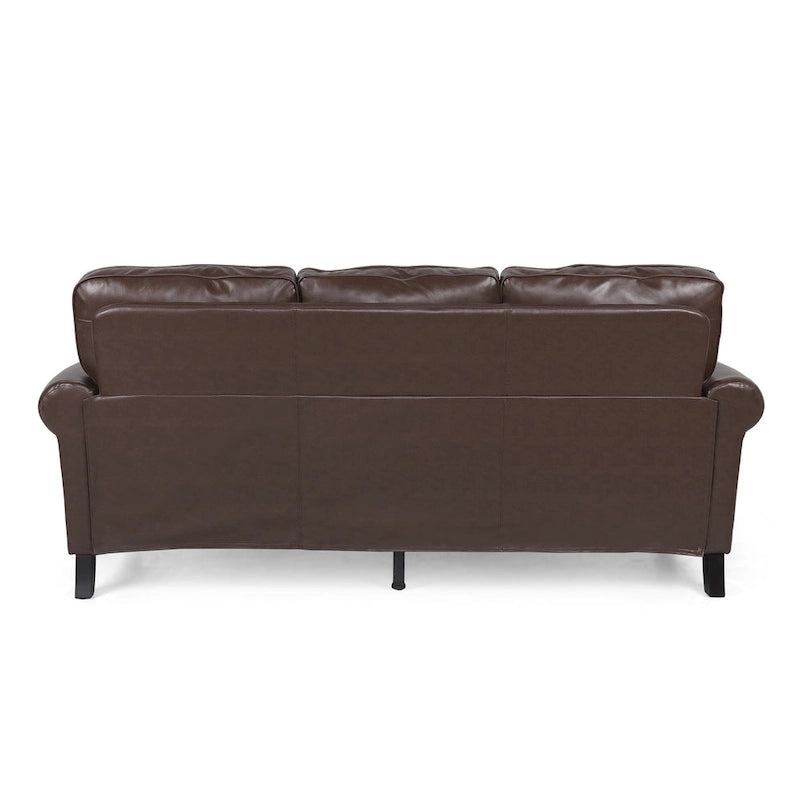 Dark Brown Modern 80  Faux Leather 3-Seater Sofa with Birch Wood Legs and Nailheads