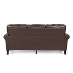 Dark Brown Modern 80  Faux Leather 3-Seater Sofa with Birch Wood Legs and Nailheads