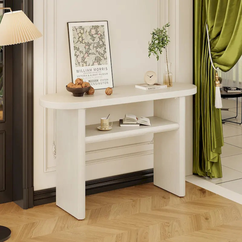 Elegant Minimalist Console Table with Rounded Edges and Sturdy Shelf Design for Entryway, Living Room