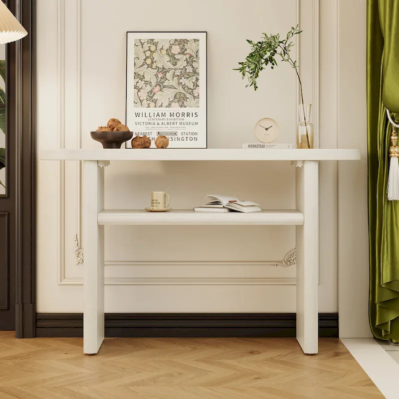 Elegant Minimalist Console Table with Rounded Edges and Sturdy Shelf Design for Entryway, Living Room