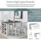 Counter Height 5-Piece Dining Set with Wine Rack, 4 Upholstered Chairs