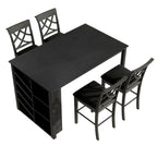 Counter Height 5-Piece Dining Set with Wine Rack, 4 Upholstered Chairs