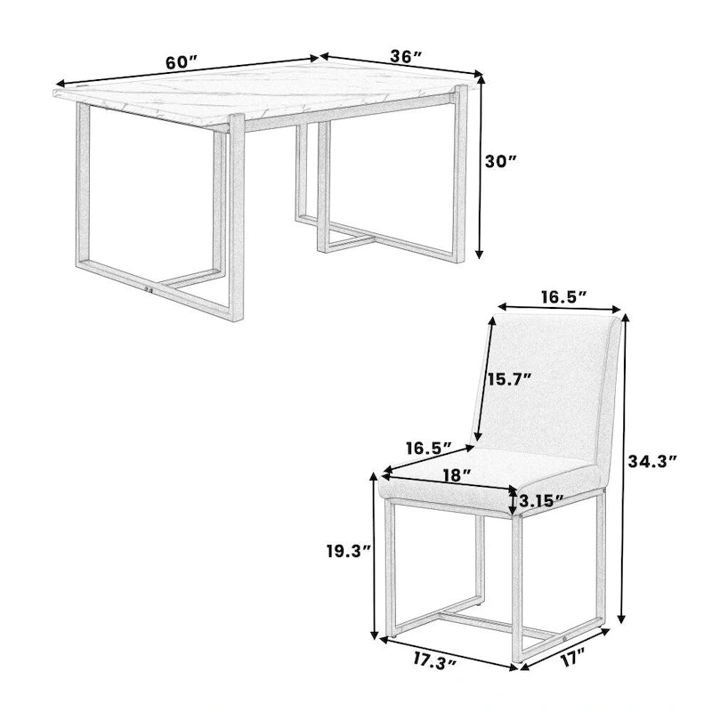 7-Piece Faux Marble Modern Dining Table Set with 6 Upholstered Chairs