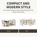 7-Piece Faux Marble Modern Dining Table Set with 6 Upholstered Chairs