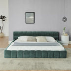 King Size Upholstered Bed Frame with Chenille Fabric, Sturdy Platform Bed Featuring Headboard and Solid Wood Frame
