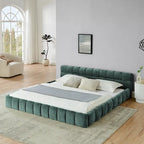 King Size Upholstered Bed Frame with Chenille Fabric, Sturdy Platform Bed Featuring Headboard and Solid Wood Frame