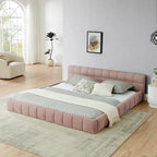 King Size Upholstered Bed Frame with Chenille Fabric, Sturdy Platform Bed Featuring Headboard and Solid Wood Frame