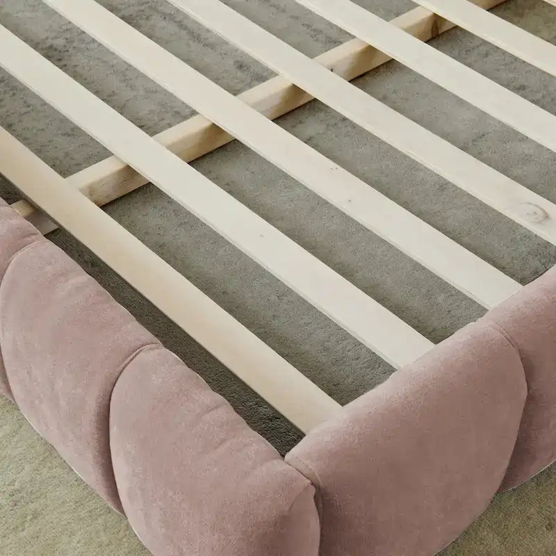 King Size Upholstered Bed Frame with Chenille Fabric, Sturdy Platform Bed Featuring Headboard and Solid Wood Frame