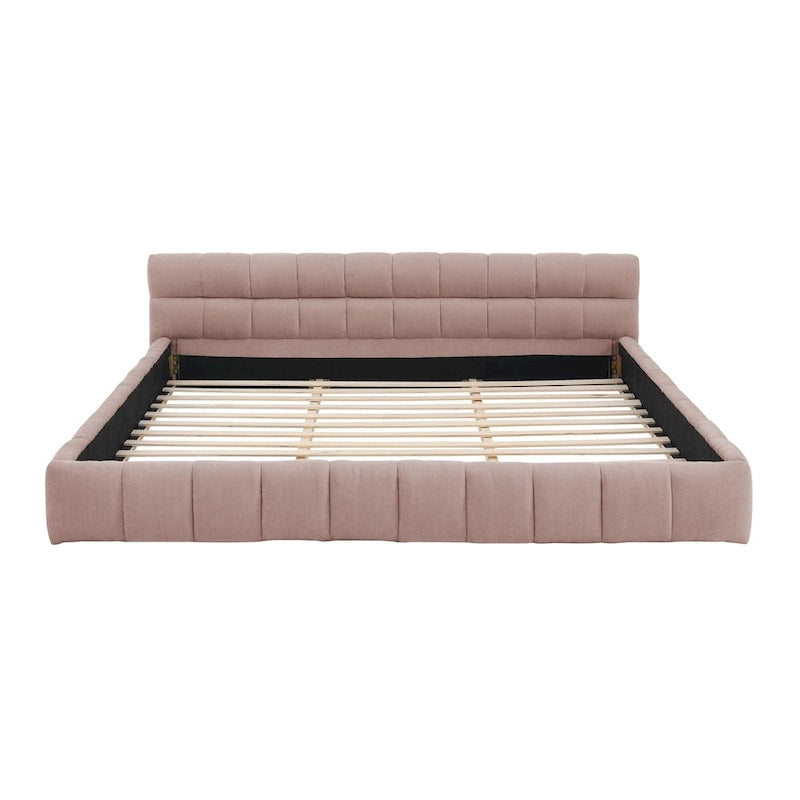 King Size Upholstered Bed Frame with Chenille Fabric, Sturdy Platform Bed Featuring Headboard and Solid Wood Frame