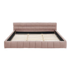 King Size Upholstered Bed Frame with Chenille Fabric, Sturdy Platform Bed Featuring Headboard and Solid Wood Frame