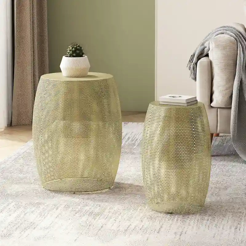 Christopher Knight Home Round Metal Hollow 2 PCS Side Table Set - 16.5  L x 16.5  W x 20.75  H