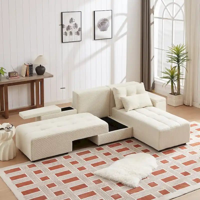 GDFStudio - Emerson Modular Corduroy 3-Seater Sofa with Storage and Customizable Design