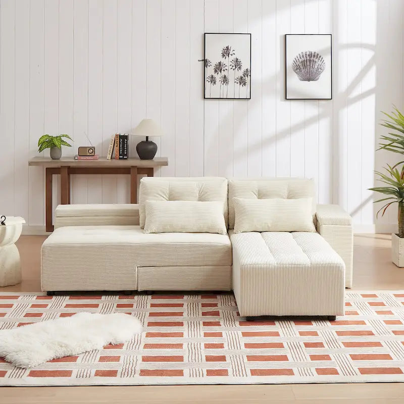 GDFStudio - Emerson Modular Corduroy 3-Seater Sofa with Storage and Customizable Design