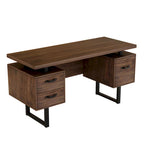 Modern Walnut Desk with 3 Drawers and Hanging File Storage and Waterproof 27 inch Surface for Home Office or Small Workspaces
