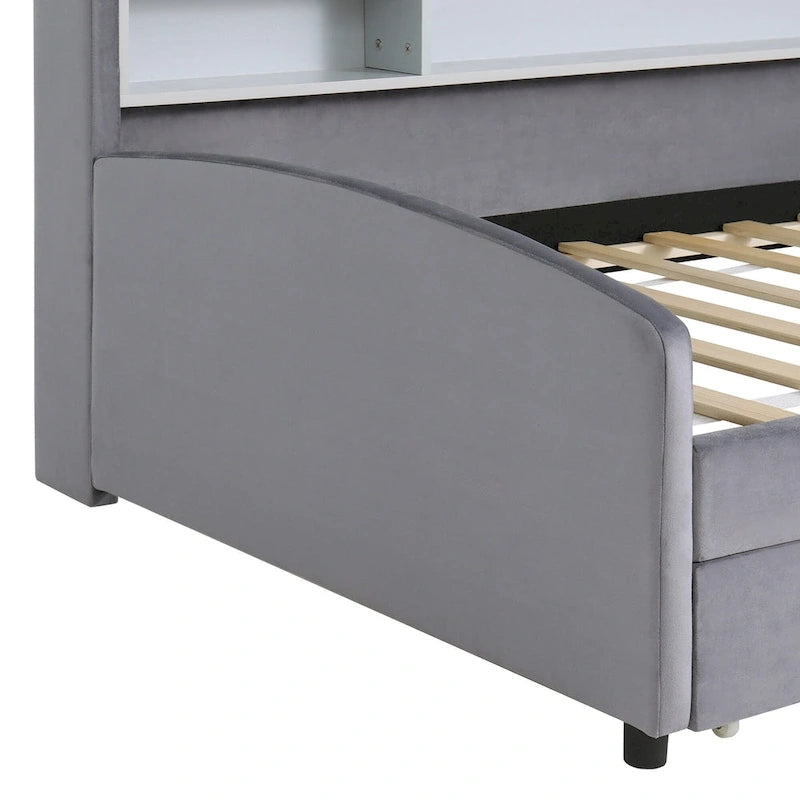 Platform Corner Bed Frame Upholstered Bed with Storage and Drawers