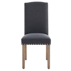 Set of 2 Gray Fabric Dining Chairs with Nailhead Trim