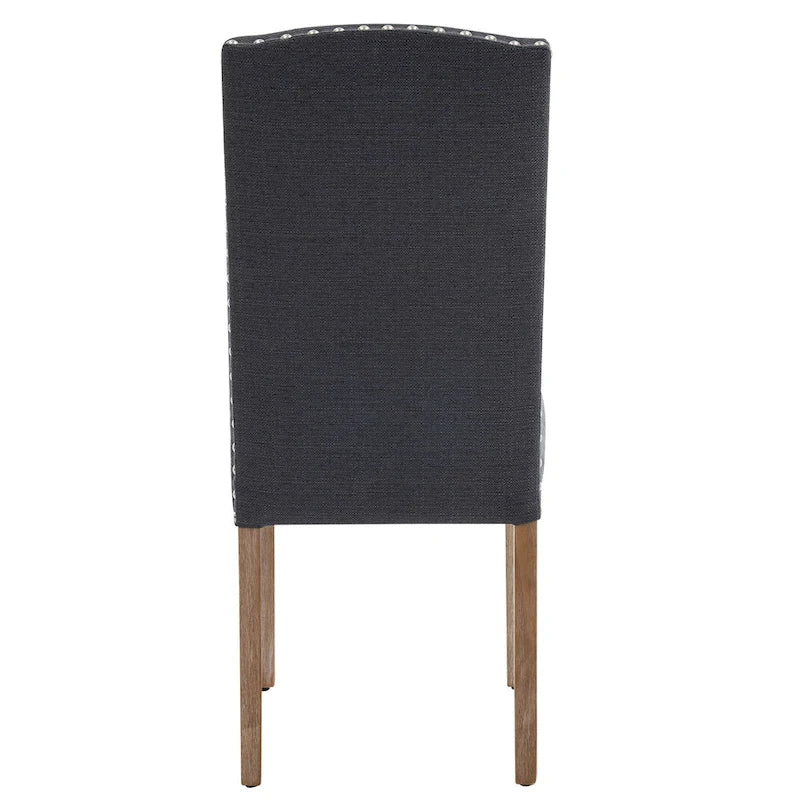 Set of 2 Gray Fabric Dining Chairs with Nailhead Trim