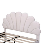 Modern Queen Size Platform Bed, Velvet Upholstered Bed Frame with Flower Pattern Headboard and Solid Wood Slats Support