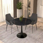 Bristol 32  Round Minimalist Dining Table for 4, Sintered Stone Top & Black Iron Pedestal Base for Kitchen & Dining Room