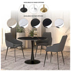Bristol 32  Round Minimalist Dining Table for 4, Sintered Stone Top & Black Iron Pedestal Base for Kitchen & Dining Room