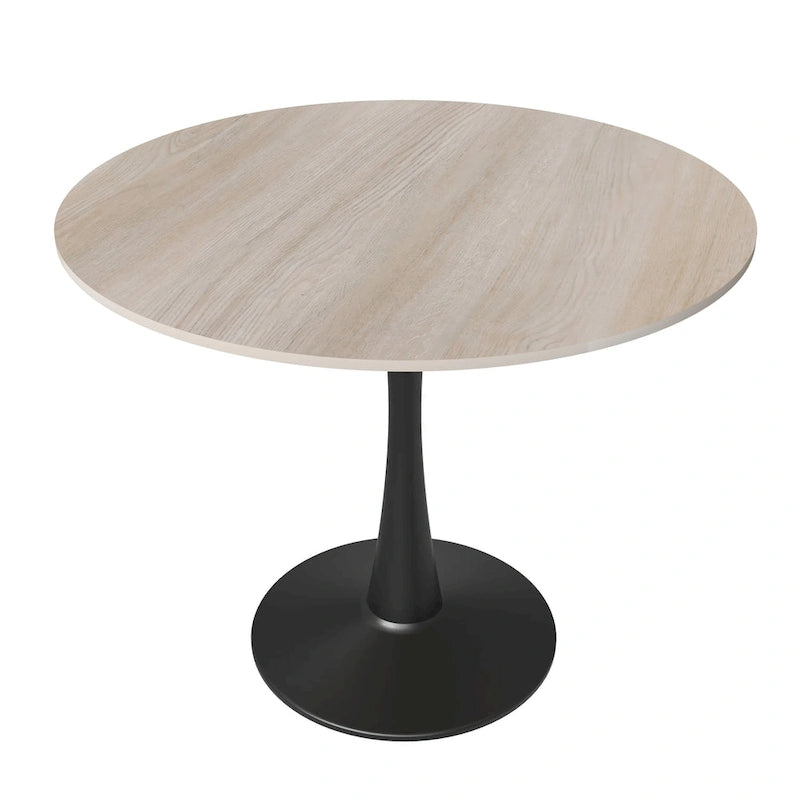Bristol 32  Round Minimalist Dining Table for 4, Sintered Stone Top & Black Iron Pedestal Base for Kitchen & Dining Room