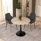 Bristol 32  Round Minimalist Dining Table for 4, Sintered Stone Top & Black Iron Pedestal Base for Kitchen & Dining Room