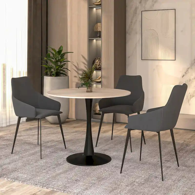 Bristol 32  Round Minimalist Dining Table for 4, Sintered Stone Top & Black Iron Pedestal Base for Kitchen & Dining Room