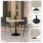 Bristol 32  Round Minimalist Dining Table for 4, Sintered Stone Top & Black Iron Pedestal Base for Kitchen & Dining Room